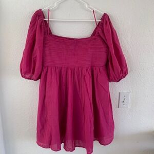 Abercrombie & Fitch Magenta Pink Smocked Puff Sleeve Mini Dress XL 159D2172